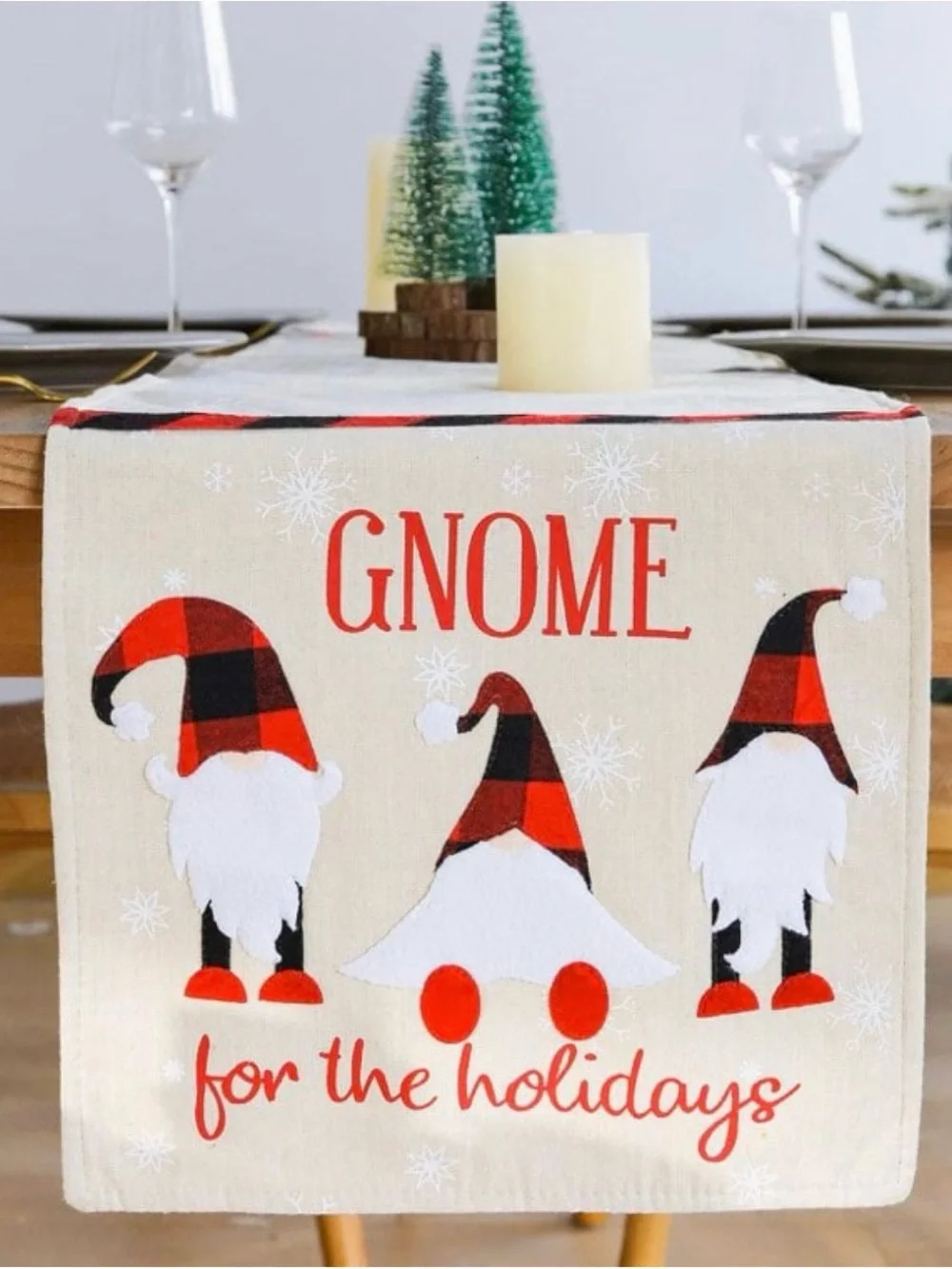 ❄️ Gnomes Snowflakes Christmas Holiday Table Runner Decor ⛄️